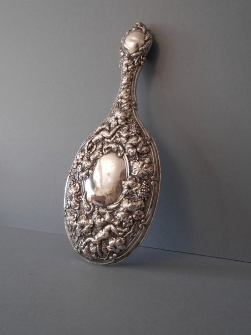 antique solid silver hand mirror 1902 - CATEGORY: ANTIQUE SILVER - DATED EDWARDIAN