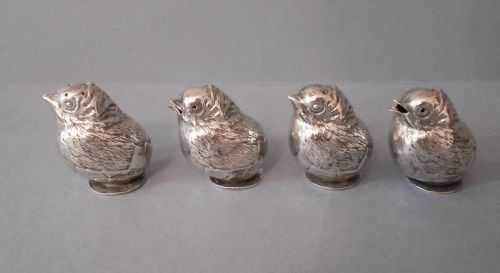 four solid silver salts peppers sampson mordan - CATEGORY: ANTIQUE SILVER - DATED EDWARDIAN