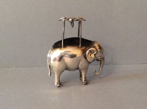 ANTIQUE SILVER ELEPHANT HAT PIN STANDCUSHION WITH HOWDAH - ADDITIONAL PHOTO 1