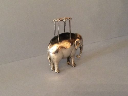 ANTIQUE SILVER ELEPHANT HAT PIN STANDCUSHION WITH HOWDAH - ADDITIONAL PHOTO 2