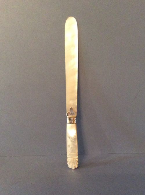 ANTIQUE EDWARDIAN SILVERCOLLARED MOTHER OF PEARL LETTER OPENER - ADDITIONAL PHOTO 2