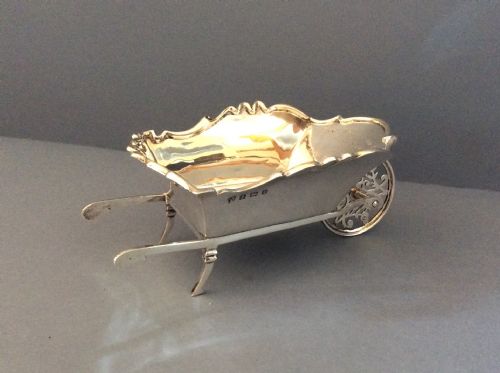LARGE ANTIQUE EDWARDIAN SOLID SILVER WHEELBARROW - ADDITIONAL PHOTO 1