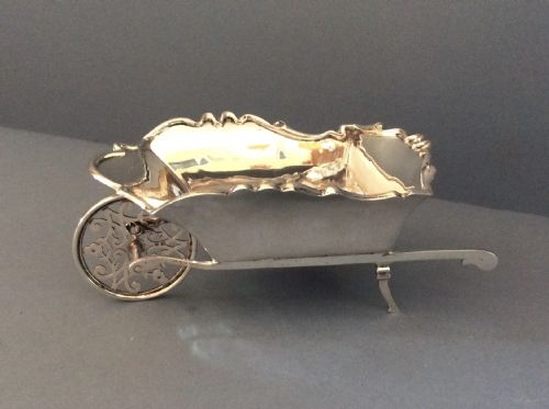 large antique edwardian solid silver wheelbarrow - CATEGORY: ANTIQUE SILVER - DATED EDWARDIAN