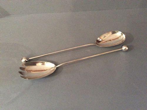 pair of antique solid silver edwardian salad servers - CATEGORY: ANTIQUE SILVER - DATED EDWARDIAN