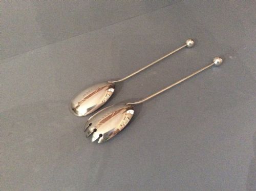 PAIR OF ANTIQUE SOLID SILVER EDWARDIAN SALAD SERVERS - ADDITIONAL PHOTO 1