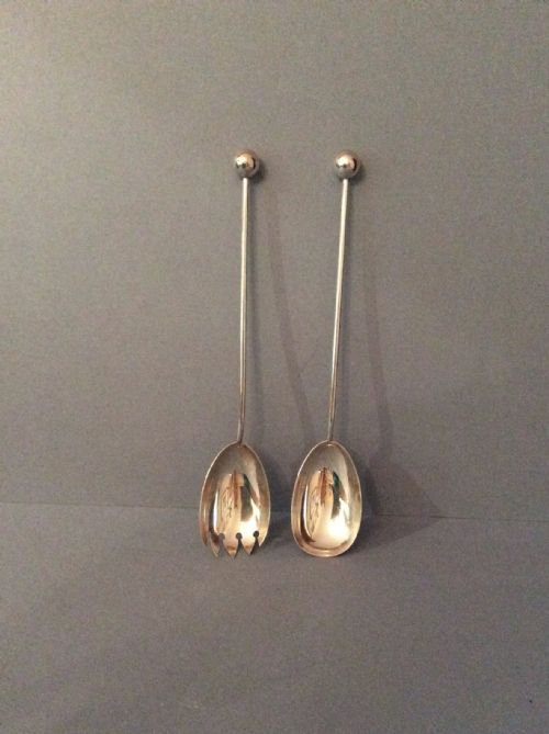 PAIR OF ANTIQUE SOLID SILVER EDWARDIAN SALAD SERVERS - ADDITIONAL PHOTO 2
