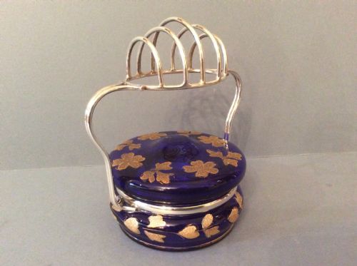 antique silver toast rack with glass marmalade jar - CATEGORY: ANTIQUE SILVER - DATED 1940