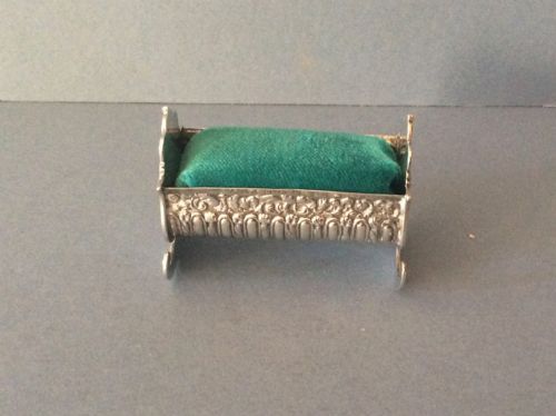 ANTIQUE SOLID SILVER CRADLE CRIB PIN CUSHION - ADDITIONAL PHOTO 3