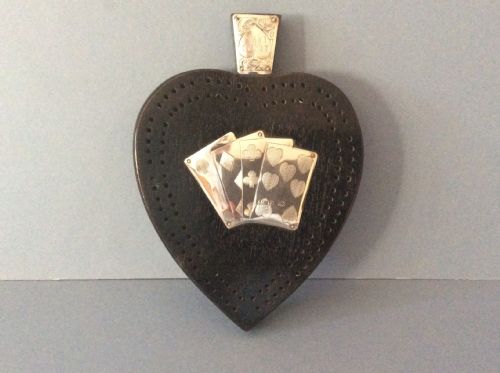 victorian heartshaped cribbage board with solid silver decoration - CATEGORY: ANTIQUE SILVER - DATED VICTORIAN