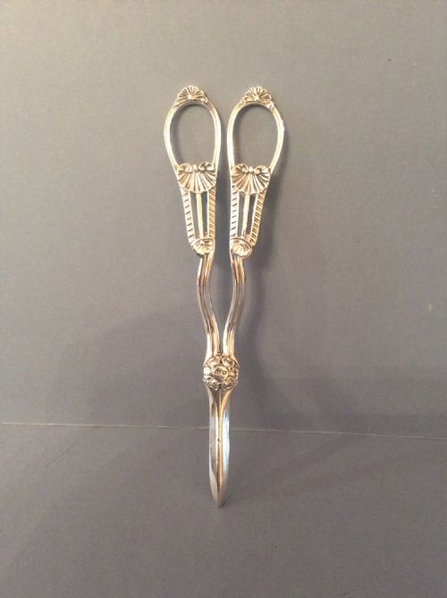 pair of antique victorian solid silver grape scissors - CATEGORY: ANTIQUE SILVER - DATED VICTORIAN