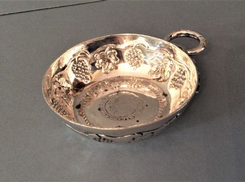 antique solid silver wine taster with glass lining - CATEGORY: ANTIQUE SILVER - DATED 1920