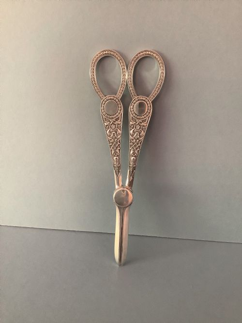 pair of antique solid silver grape scissors - CATEGORY: ANTIQUE SILVER - DATED 1910