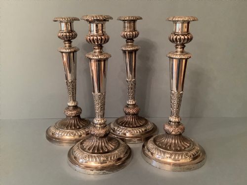 set of 4 old sheffield plate boulton candlesticks - CATEGORY: ANTIQUE SILVER - DATED GEORGIAN