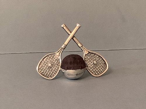 antique silver tennis racquet pin cushion 1912 - CATEGORY: ANTIQUE SILVER - DATED 1910