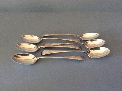 set of 6 antique solid silver bright cut teaspoons - CATEGORY: ANTIQUE SILVER - DATED EDWARDIAN