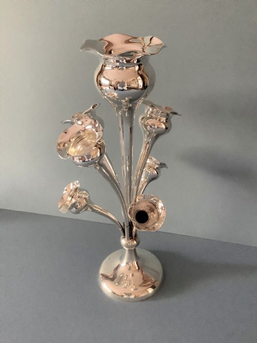 antique edwardian solid silver 7vase epergne - CATEGORY: ANTIQUE SILVER - DATED EDWARDIAN