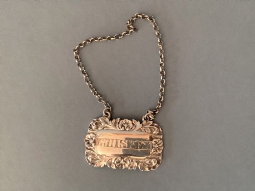 antique victorian solid silver whiskey label - CATEGORY: ANTIQUE SILVER - DATED VICTORIAN