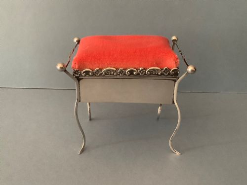 antique silver novelty piano stool pin cushion trinket box - CATEGORY: ANTIQUE SILVER - DATED EDWARDIAN