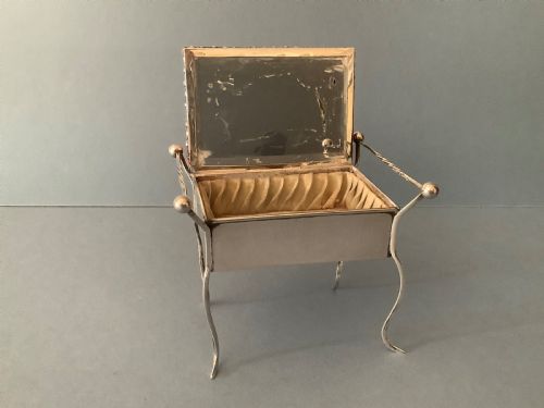 ANTIQUE SILVER NOVELTY PIANO STOOL PIN CUSHION TRINKET BOX - ADDITIONAL PHOTO 3