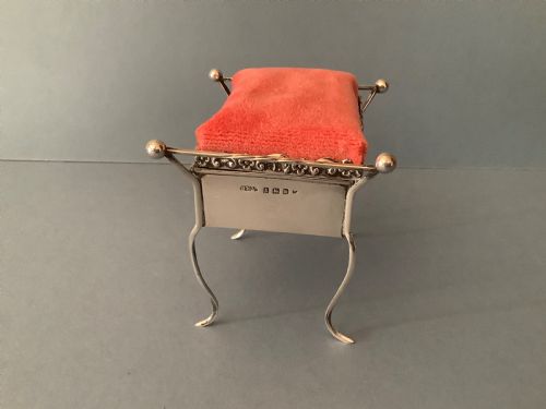 ANTIQUE SILVER NOVELTY PIANO STOOL PIN CUSHION TRINKET BOX - ADDITIONAL PHOTO 6