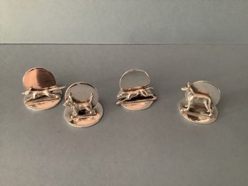 antique silver menu holders fox and hounds - CATEGORY: ANTIQUE SILVER - DATED EDWARDIAN