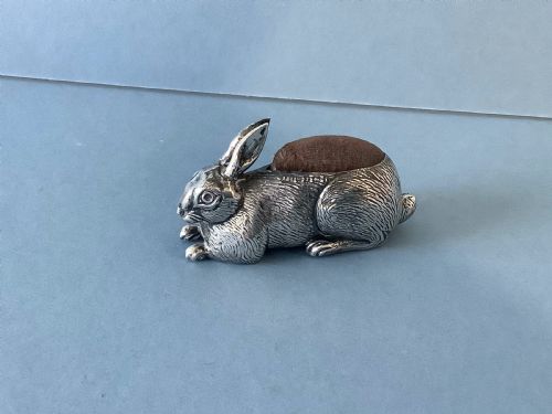 antique edwardian silver rabbit pin cushion - CATEGORY: ANTIQUE SILVER - DATED EDWARDIAN