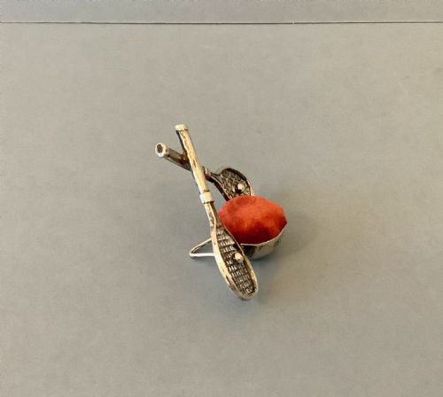 ANTIQUE SILVER TENNIS RACQUET PIN CUSHION - ADDITIONAL PHOTO 1