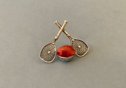 ANTIQUE SILVER TENNIS RACQUET PIN CUSHION - ADDITIONAL PHOTO 3