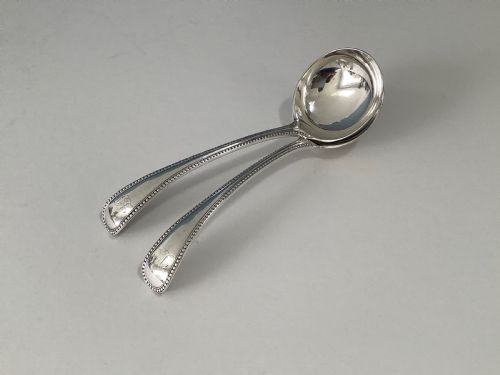 PAIR OF ANTIQUE VICTORIAN SOLID SILVER LADLES 1895 - ADDITIONAL PHOTO 4