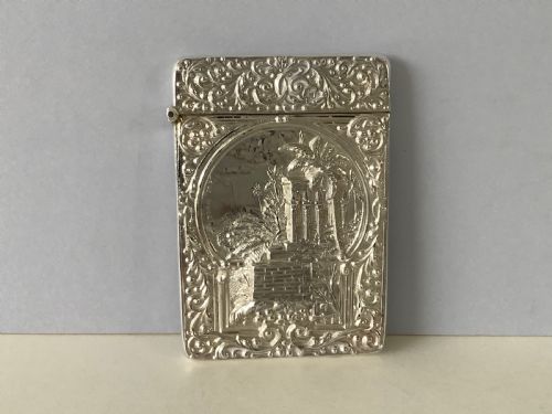antique edwardian silver castle top card case - CATEGORY: ANTIQUE SILVER - DATED EDWARDIAN