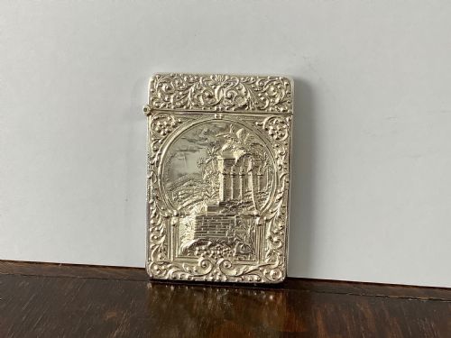 ANTIQUE EDWARDIAN SILVER CASTLE TOP CARD CASE - ADDITIONAL PHOTO 3