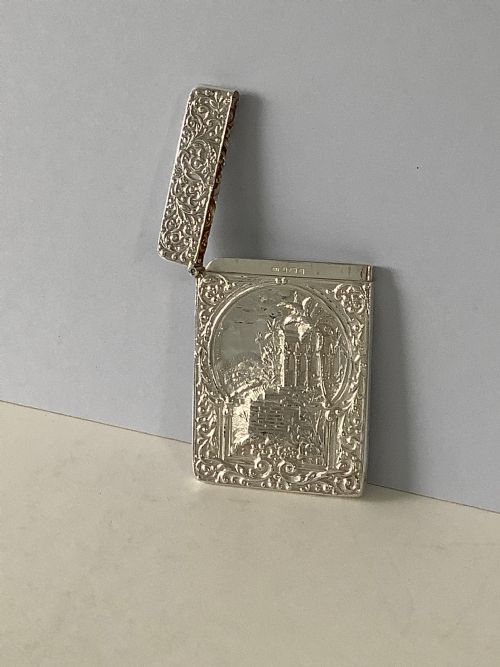 ANTIQUE EDWARDIAN SILVER CASTLE TOP CARD CASE - ADDITIONAL PHOTO 4