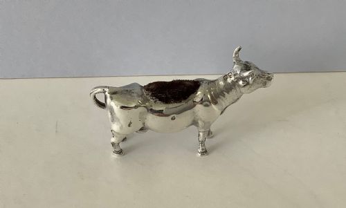 ANTIQUE SILVER NOVELTY PIN CUSHION COW - ADDITIONAL PHOTO 1