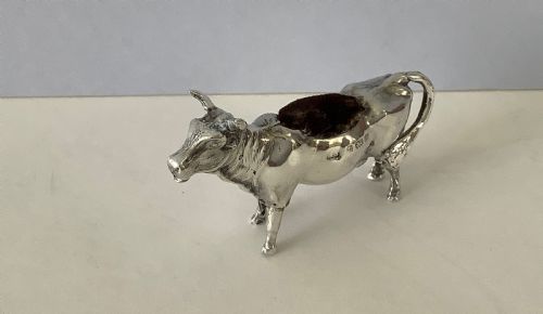 ANTIQUE SILVER NOVELTY PIN CUSHION COW - ADDITIONAL PHOTO 2