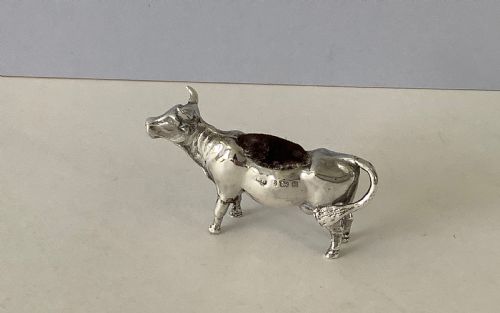 ANTIQUE SILVER NOVELTY PIN CUSHION COW - ADDITIONAL PHOTO 5