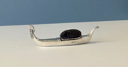ANTIQUE SOLID SILVER PIN CUSHION GONDOLA - ADDITIONAL PHOTO 1