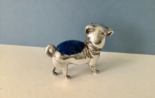 NOVELTY ANTIQUE SILVER PIN CUSHION PUG - ADDITIONAL PHOTO 2