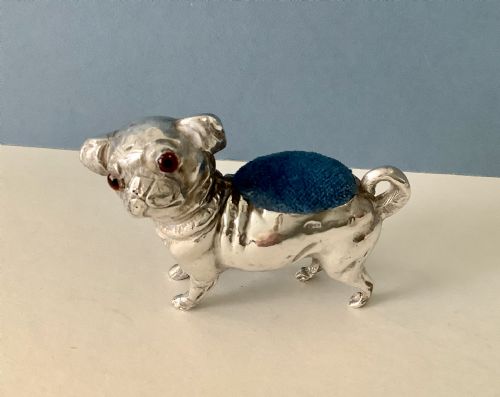 NOVELTY ANTIQUE SILVER PIN CUSHION PUG - ADDITIONAL PHOTO 4