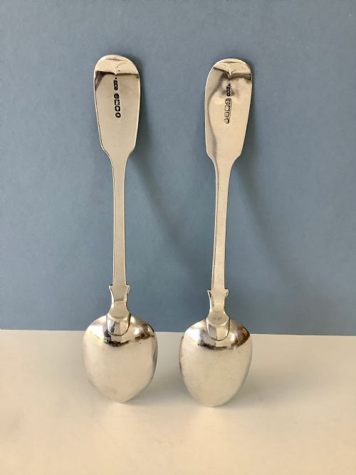 PAIR OF ANTIQUE EXETER SILVER TABLE SERVING SPOONS 1841 - ADDITIONAL PHOTO 3