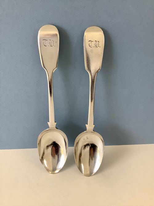 PAIR OF ANTIQUE EXETER SILVER TABLE SERVING SPOONS 1841 - ADDITIONAL PHOTO 4