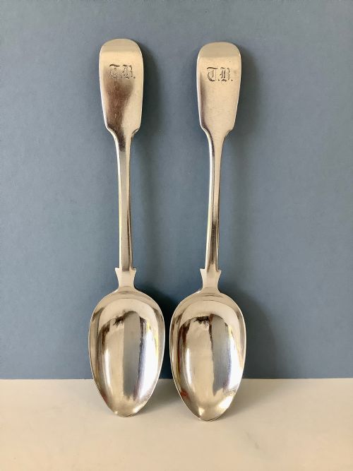 pair of antique exeter silver table serving spoons 1841 - CATEGORY: ANTIQUE SILVER - DATED VICTORIAN