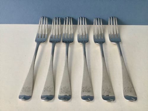 SET OF SIX ANTIQUE VICTORIAN SOLID SILVER DINNER FORKS - ADDITIONAL PHOTO 2