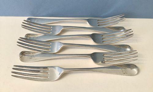 SET OF SIX ANTIQUE VICTORIAN SOLID SILVER DINNER FORKS - ADDITIONAL PHOTO 1