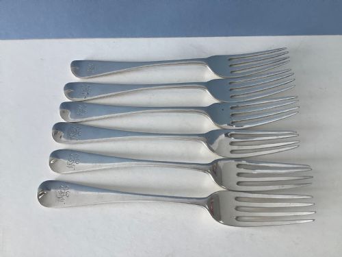 SET OF SIX ANTIQUE VICTORIAN SOLID SILVER DESSERT FORKS - ADDITIONAL PHOTO 3