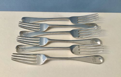 set of six antique victorian solid silver dessert forks - CATEGORY: ANTIQUE SILVER - DATED VICTORIAN