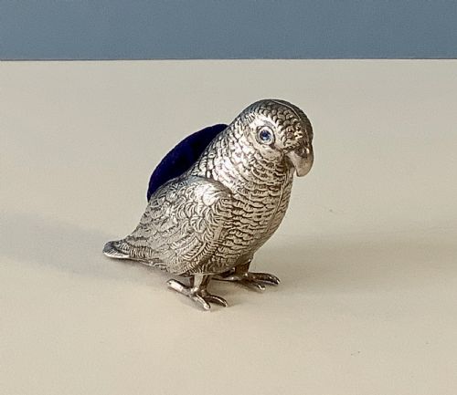 antique edwardian silver pin cushion parrot - CATEGORY: ANTIQUE SILVER - DATED EDWARDIAN