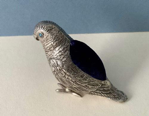 ANTIQUE EDWARDIAN SILVER PIN CUSHION PARROT - ADDITIONAL PHOTO 4