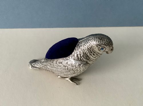 ANTIQUE EDWARDIAN SILVER PIN CUSHION PARROT - ADDITIONAL PHOTO 5