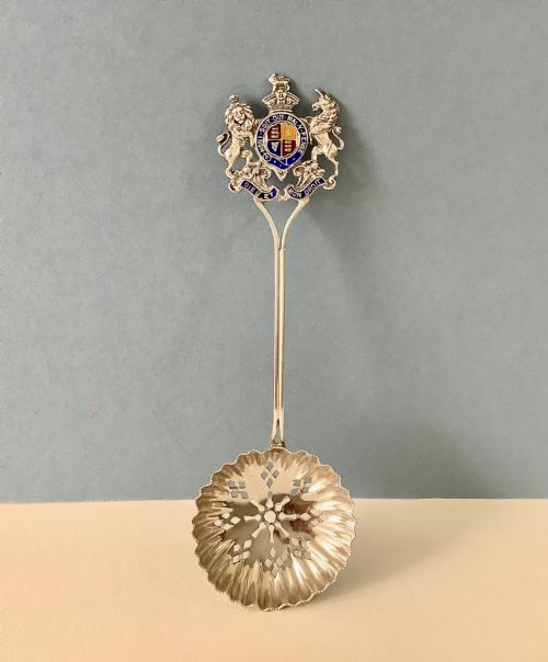 antique victorian royal memorabilia silver sifter spoon - CATEGORY: ANTIQUE SILVER - DATED VICTORIAN