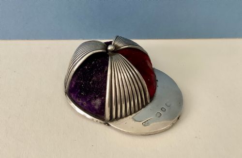 antique victorian silver pin cushion jockey cap - CATEGORY: ANTIQUE SILVER - DATED VICTORIAN
